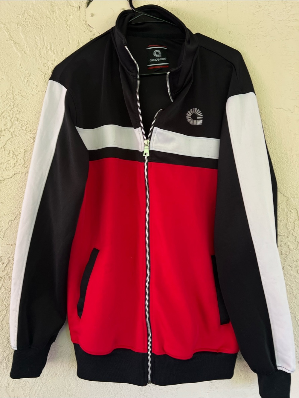 Akademiks Men's Red Black White Track Jacket - Zip Front